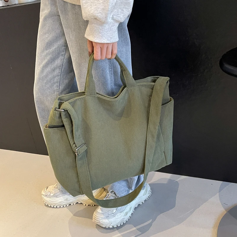 

Solid Color Corduroy Tote Bag Fashion Large Capacity Shouder bag Casual Crossbody Bag For School Travel striped ladies handbags