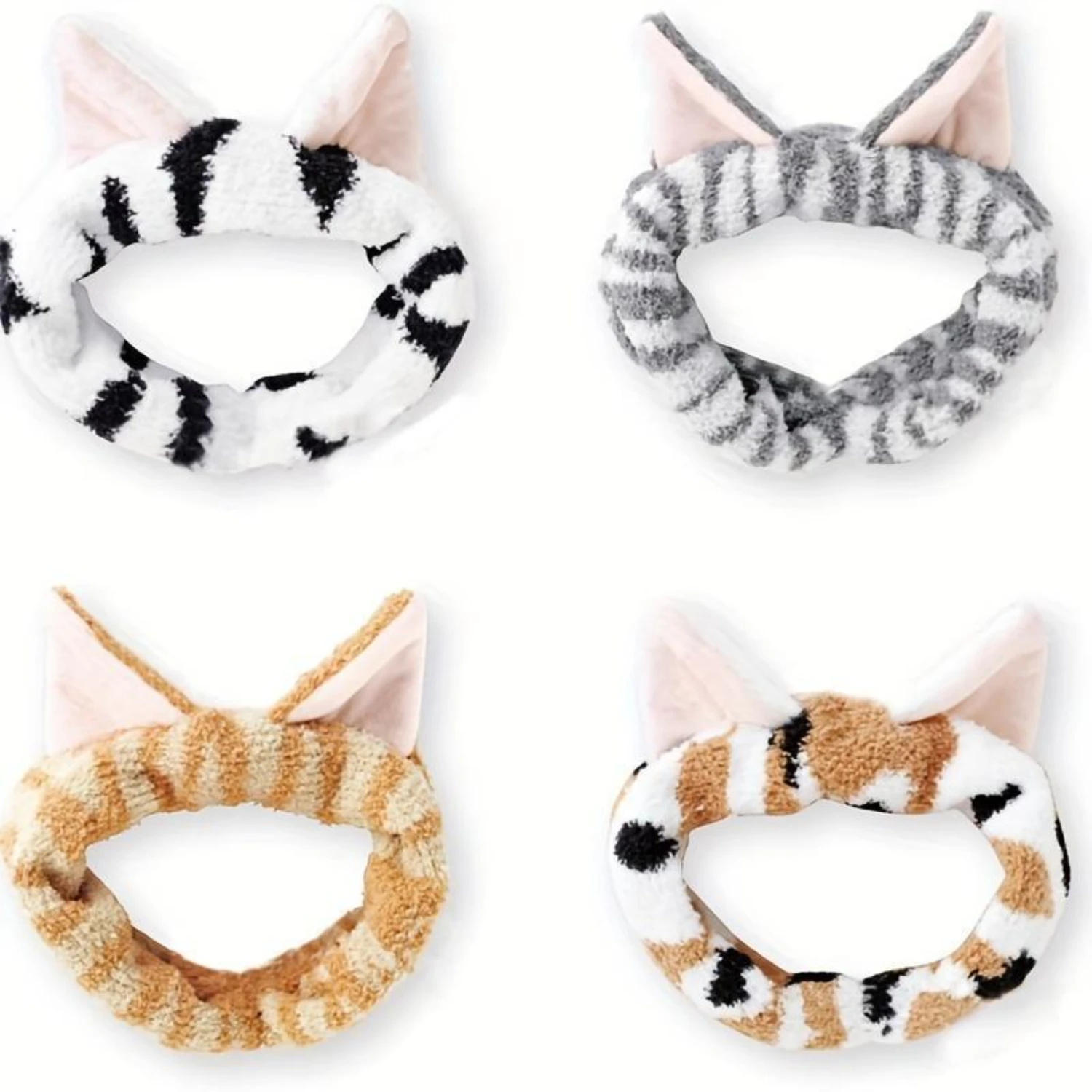 

"Charming Knotted" 4-Piece Cute Cat Ear Headbands Set For Women - Soft Fabric, Knotted Design, Perfect For Face Washing, Makeup