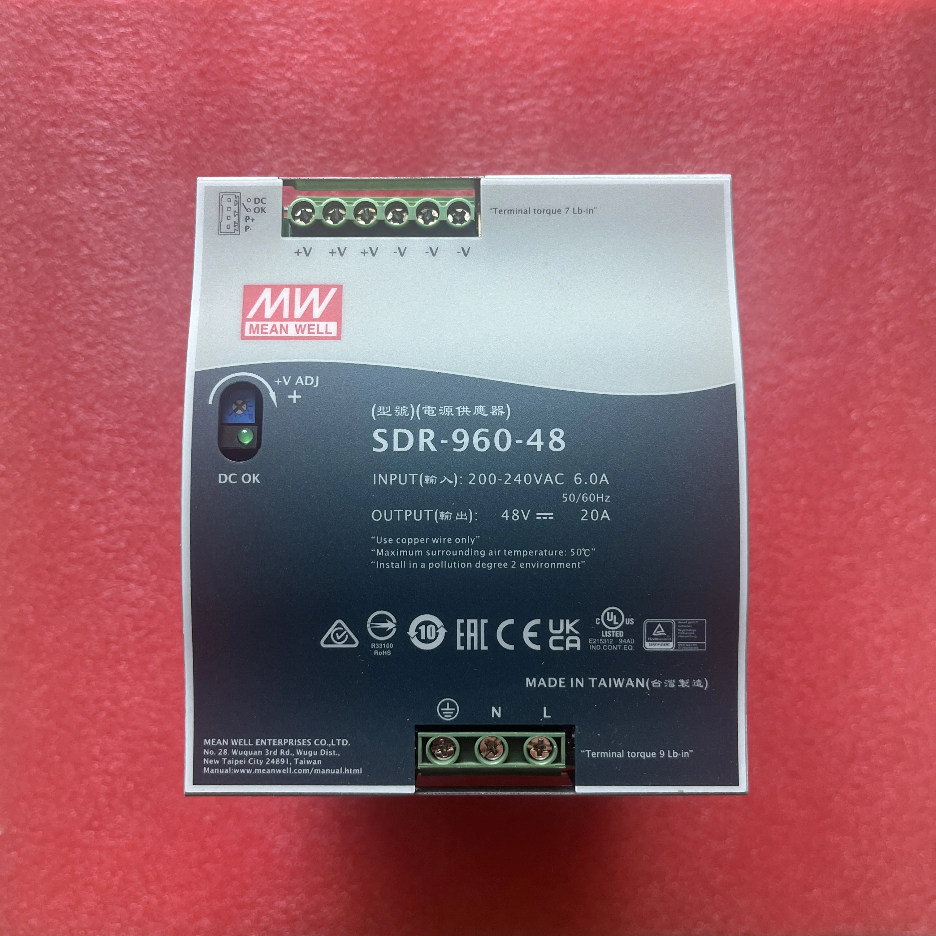 SDR-960 Taiwan Mingwei 24/48V DC Rail Switching Power Supply 960W High Efficiency, Active PFC