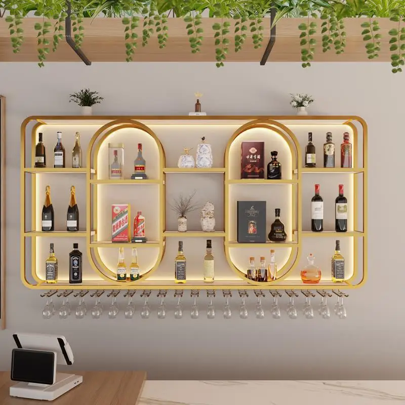 Simple wall-mounted wine rack, bar lighted wine cabinet, living room wall-mounted display cabinet, household storage shelf