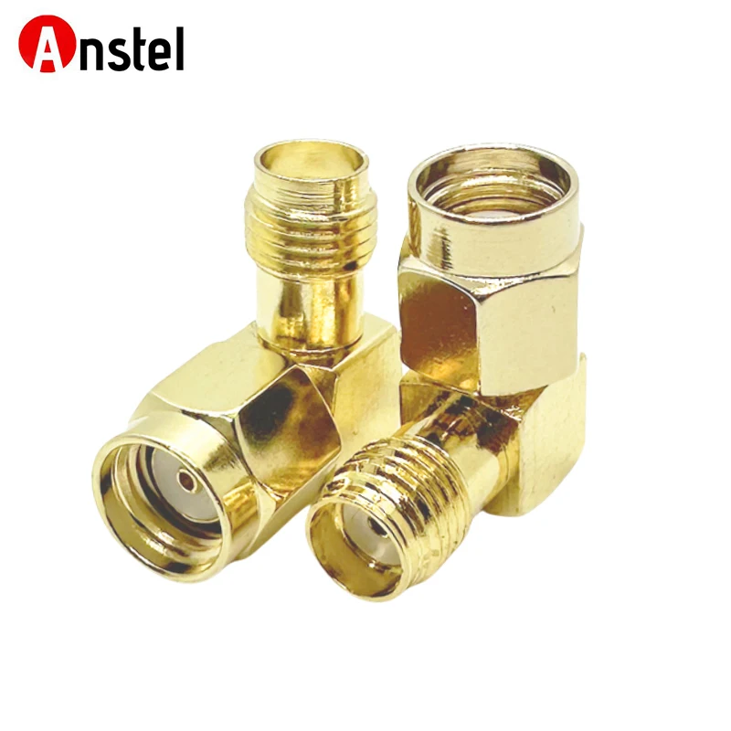 SMA 90 Degree Adapter RP-SMA Male to SMA Female Right Angle RF Coaxial Connector Copper Gold Plated Elbow for FPV Antenna Radio