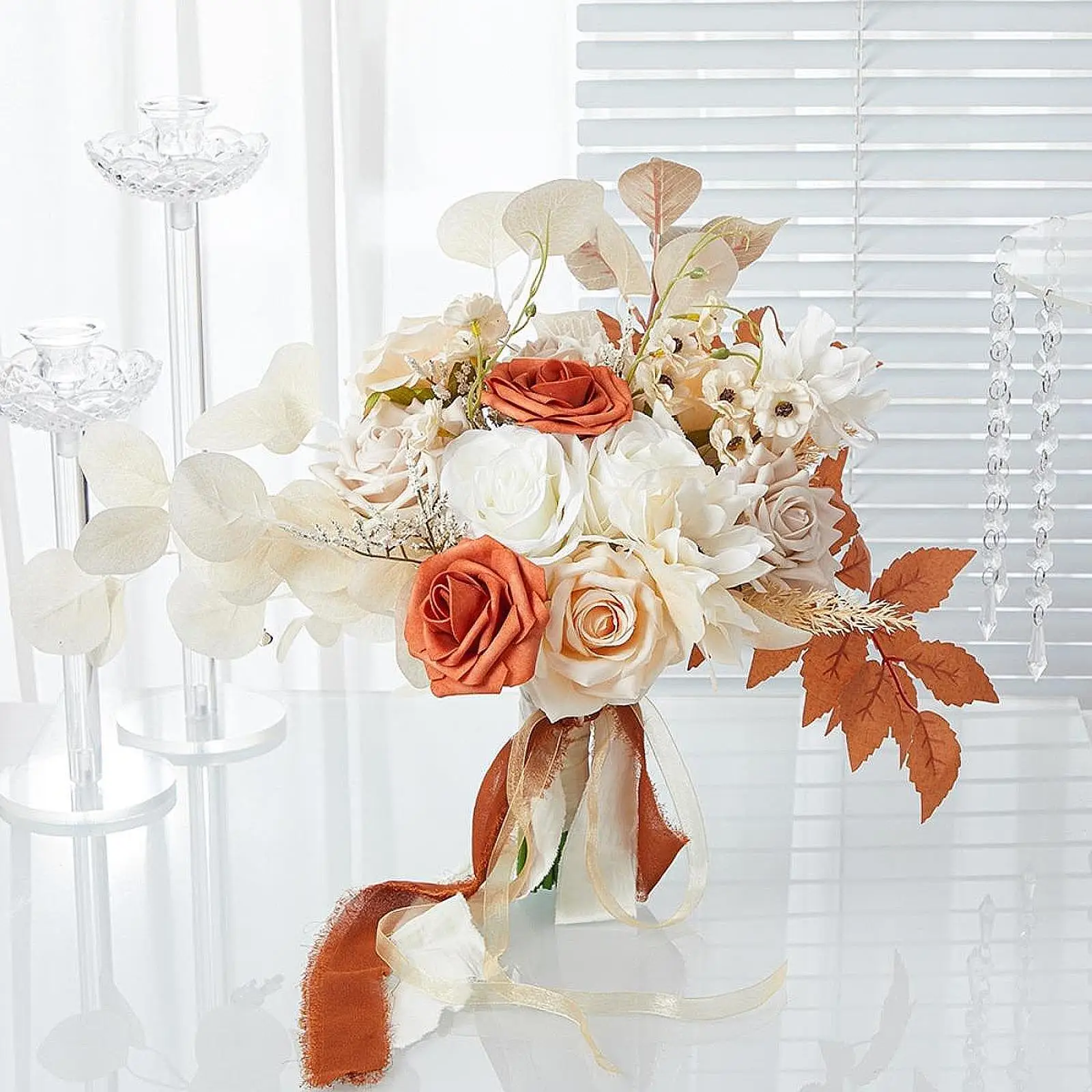 

Wedding Bouquet for Bride Holding Bouquet Handmade Retro Style 40cm Height Artificial Flowers Decoration for Valentine's Day