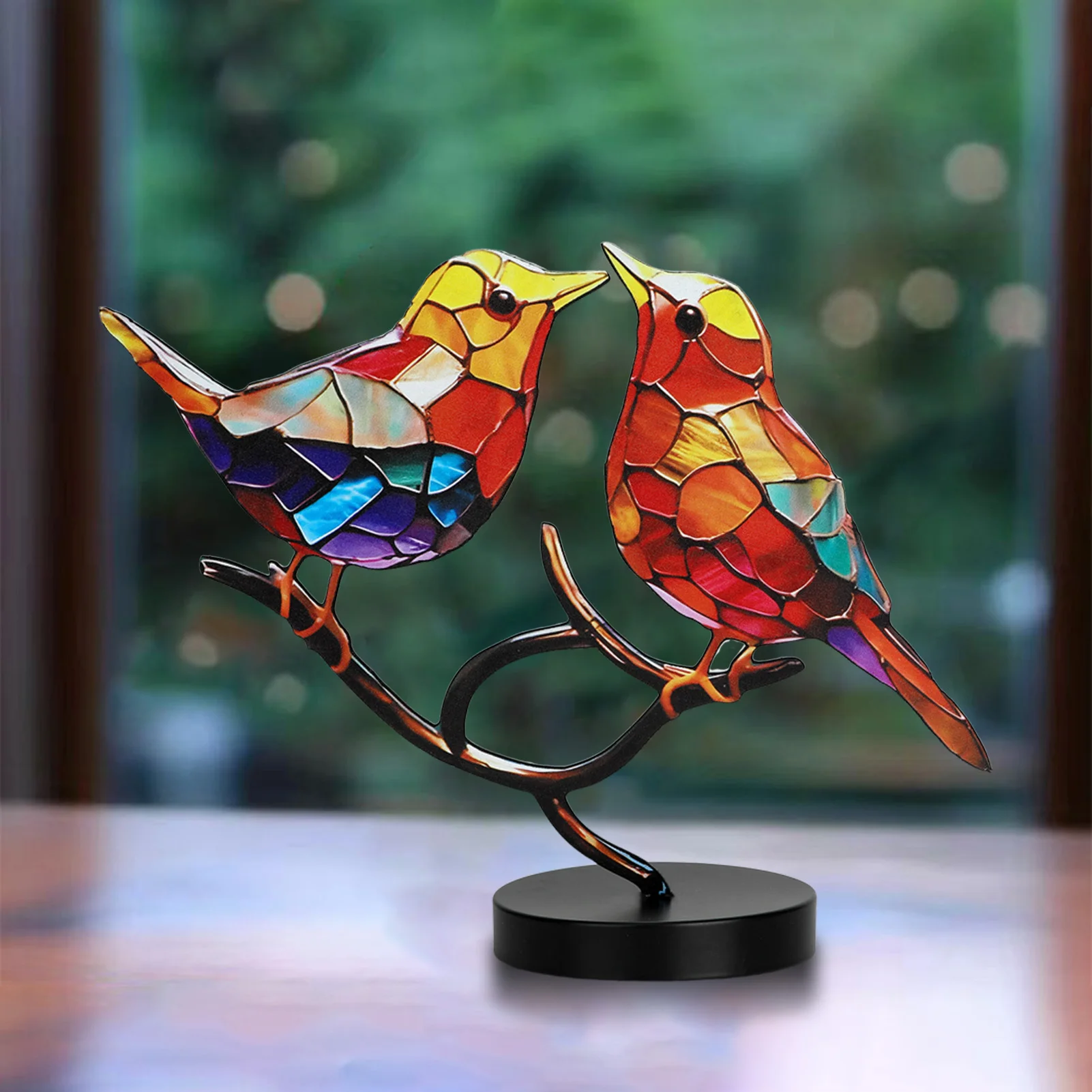 Birds On Branch Desktop Ornaments Unique Design Bright Colors Lifelike Statue Suitable for Friends Children