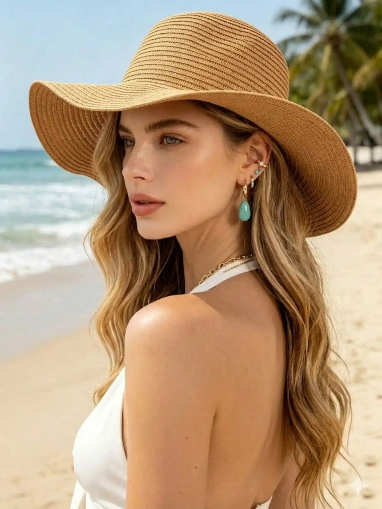 

1pc Summer Refreshing Big Wave Brim Sun Hat, Outdoor UV Protection Beach Hat, Korean Casual Sun Visor