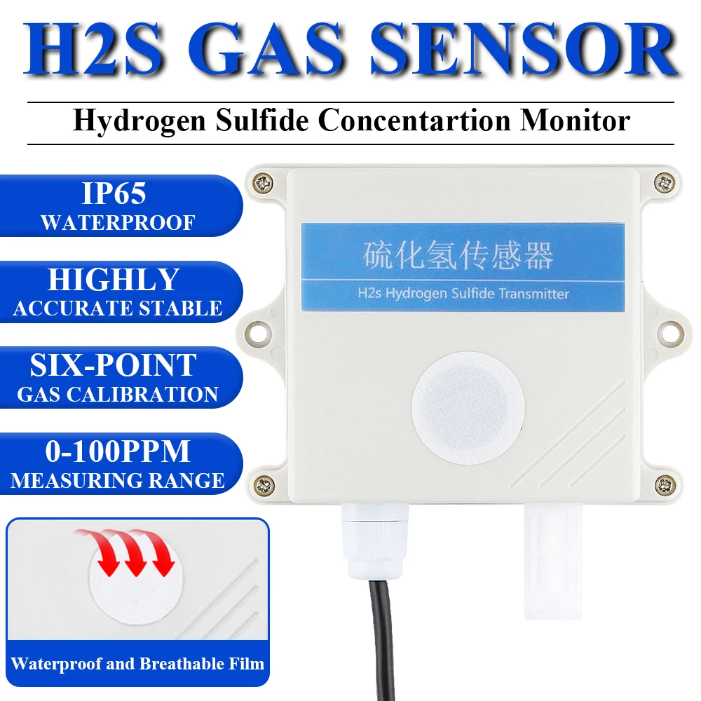 H2S Gas Sensor for Hydrogen Sulfide Concentration Peculiar Smell Monitor Detection Sensing Transmitter Module RS485 OLED 100ppm