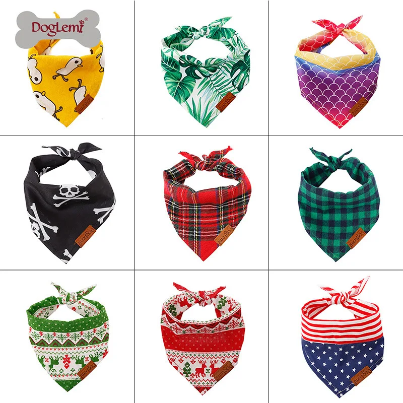 3pcsFlag Christmas PetTriangle Saliva Fashion Scarf Festival Cat Dog Skull Handkerchief Bib Pet Accessories Supplies