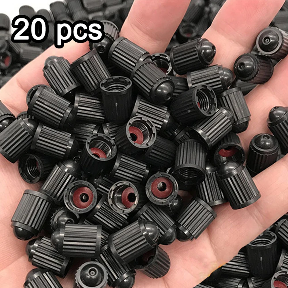 

20Pcs/Set Car Tire Valve Plastic Black Bike Tyre Valve Caps with O Rubber Ring Covers Dome Shape Dust Valve for Car Motorcycles