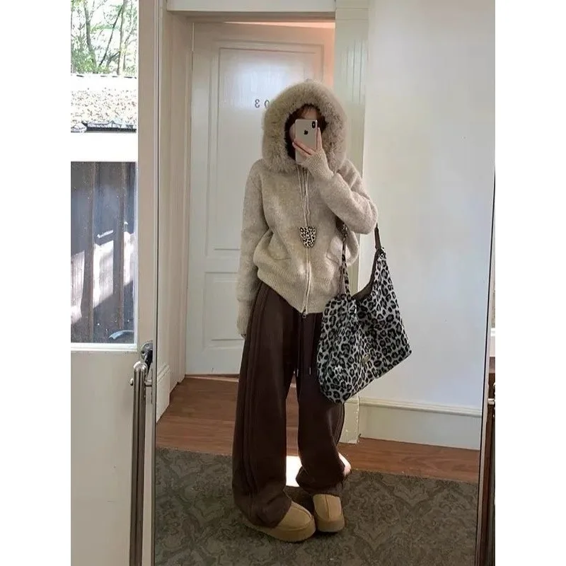 

YYAHAHAS Cotton Collar Loose Hooded Knitted Cardigan Sweater Jacket Women's Autumn Lazy Style Korean Style Top