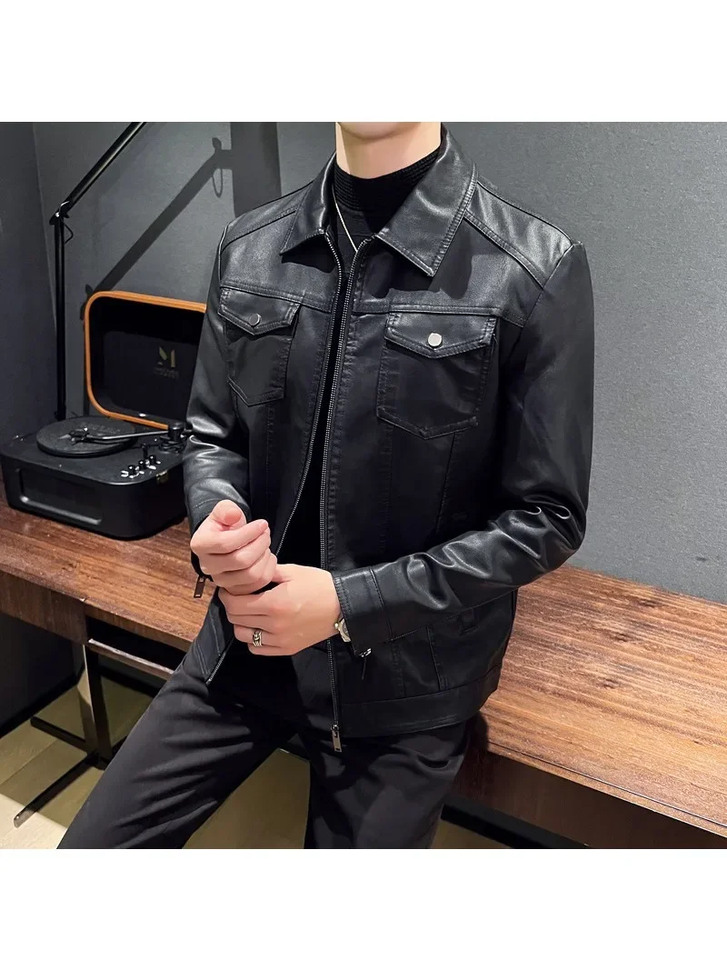 New Fashion Men Slim Fit Motorcycle Leather Jackets Multi-pockets Casual PU Leather Coats Quality Male Autumn Winter Jackets 5XL