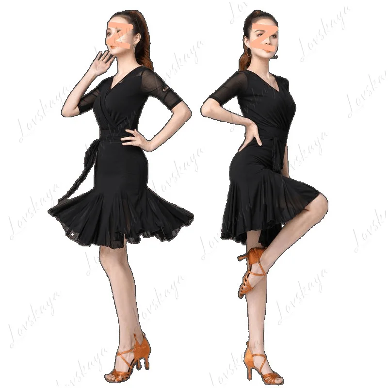 Odzież do tańca latynoamerykańskiego, nowa, dopasowana, z krótkim rękawem, do ćwiczeń tanecznych.