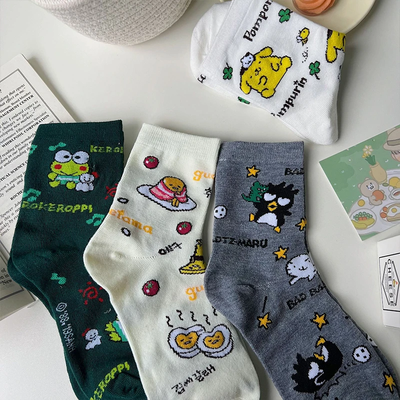 Anime Sanrio Kawaii Socks Pom Pom Purin Bad Badtz Maru Cute Student Summer Thin Comfortable Breathable Socks Toys Girls Gifts