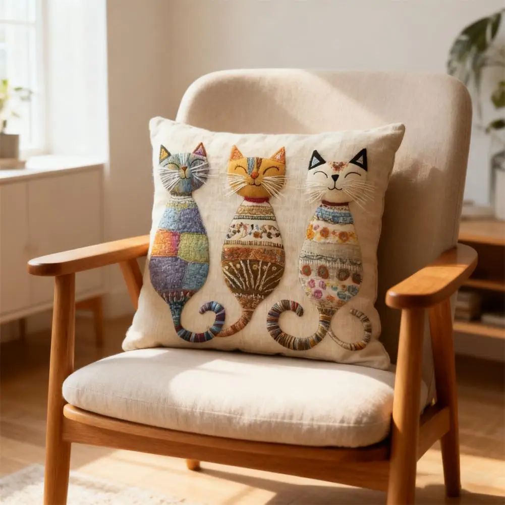 Pillow Cover Cute Cat-Patterned 2D Flat-Printed Pillowcase for Comfort And Style Sofa Cushion Cover Home Decoration