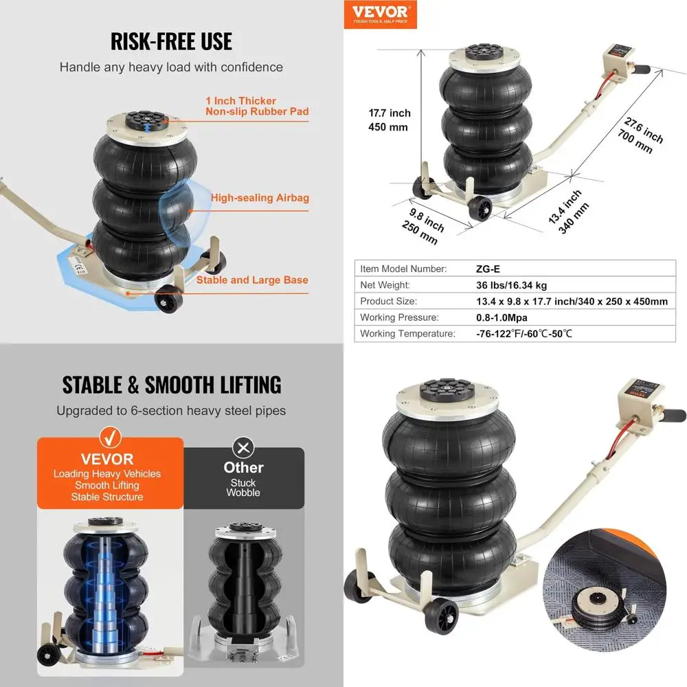 مقبس هواء ثلاثي الأكياس مع ستة أنابيب فولاذية، رفع سريع 3-5 ثوانٍ، رفع 17.7، سعة 6600 رطل لإصلاح السيارات #1