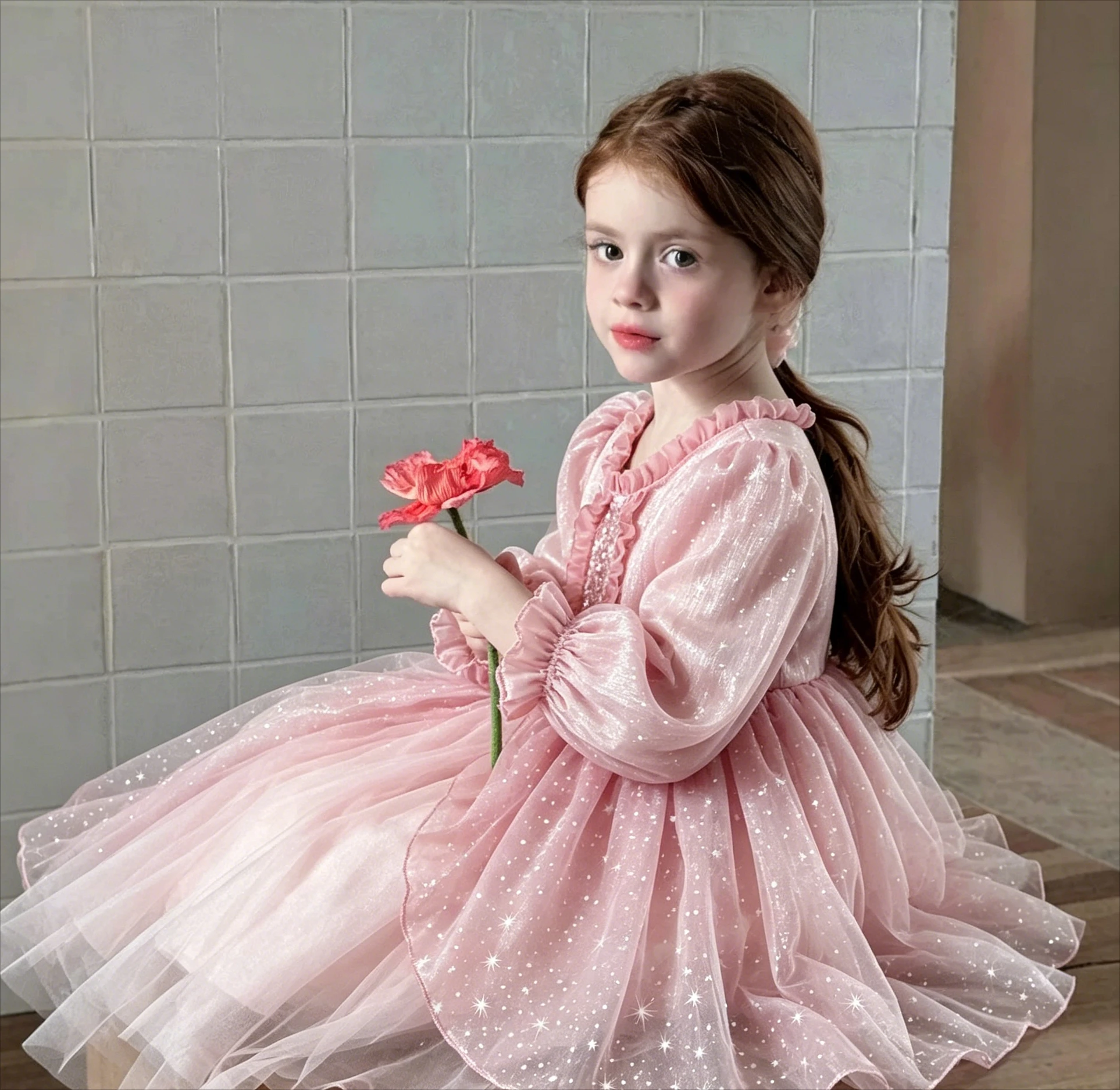 Children Heavy Industry Flower Dress Girls Birthday Banquet Princess Dress Children High End Performance Dress