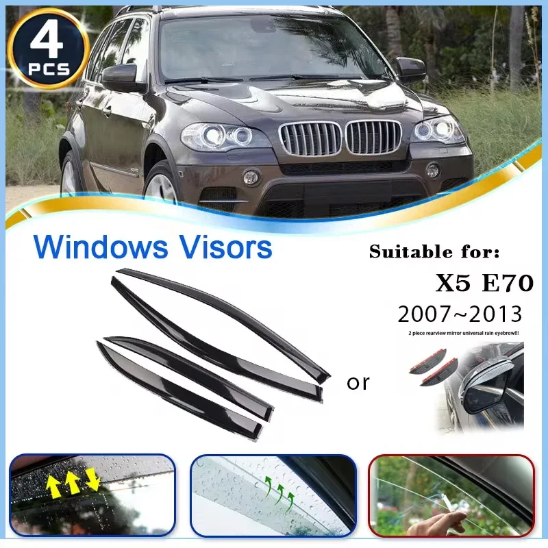 Car Window Visors For BMW X5 M E70 M50d 2007~2013 Vent Visor Awnings Deflector Windshields Rain Eyebrow Trim Set Car Accessories