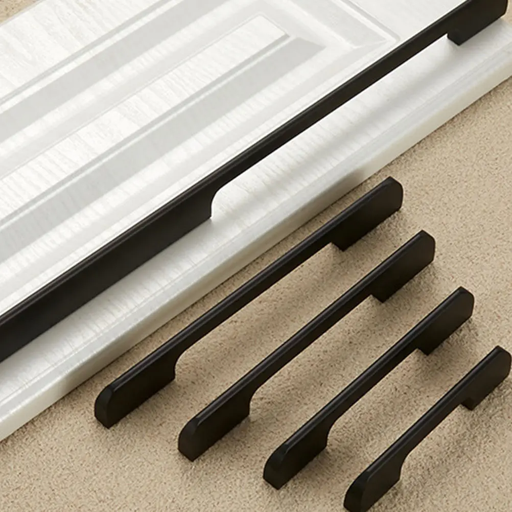 2Pcs Aluminium Alloy Cabinet Handles Modern Simple Design Comfortable Drawer Pull Bar Black European Style Door Grip