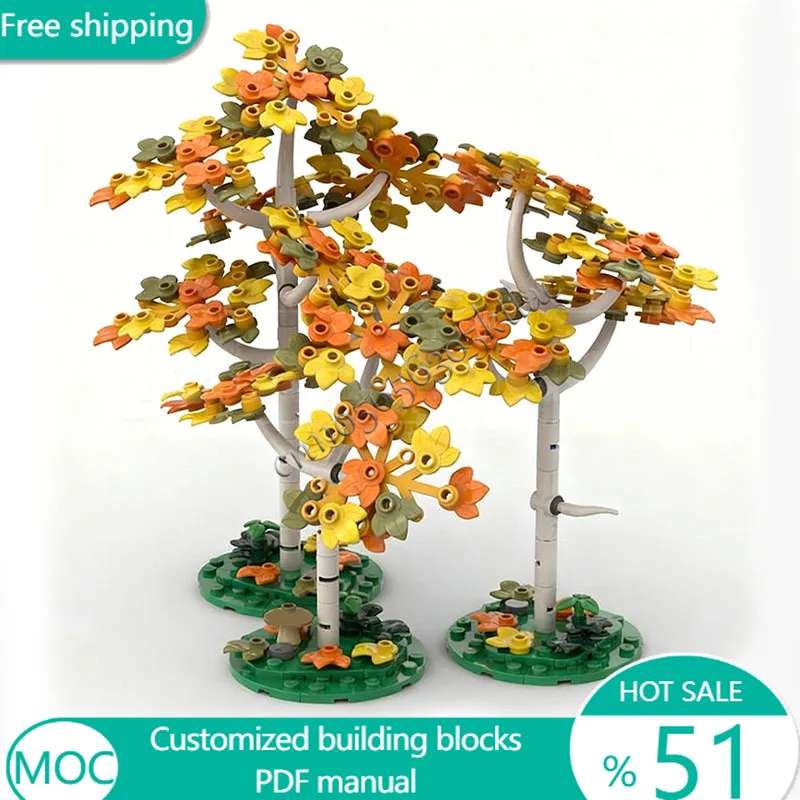 290 PCS Trees Plants And Trees Collection Yellow Birch Trees MOC Customize Modular Building Block Brick DIY Assembly Toy Gift