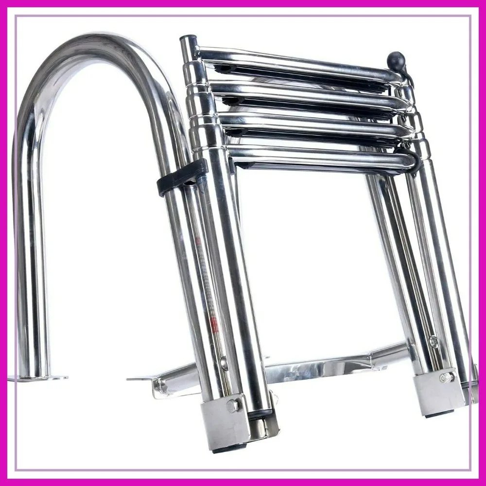 

4 Step Pontoon Boat Ladder Foldable Stainless Steel Telescoping Ladder with Wide Steps Handrails for Swim Deck