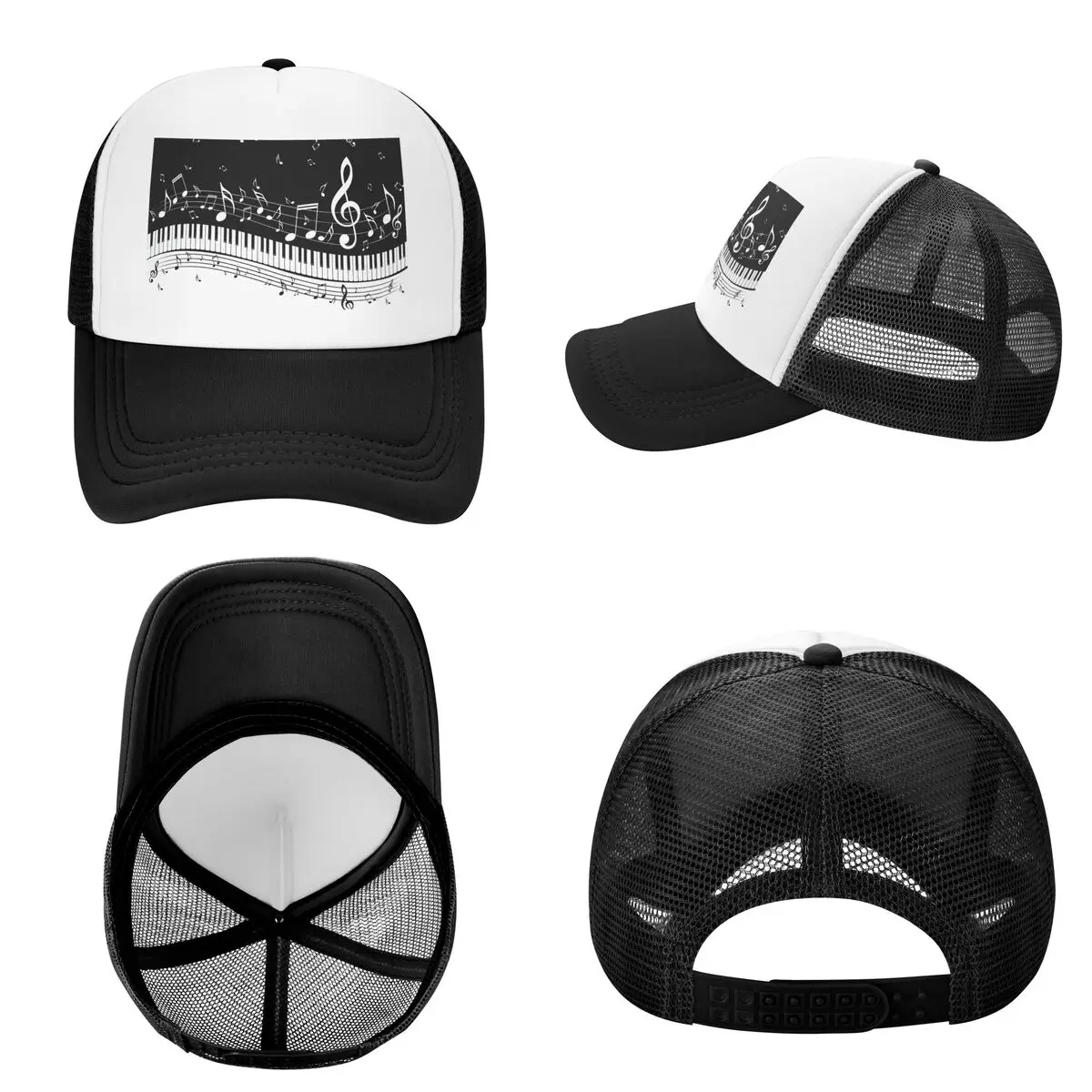 Abstract Piano Keys With Musical Notes Cap Casual Mesh Baseball Caps Adjustable Hat Hip Hop Summer Unisex Baseball Hats