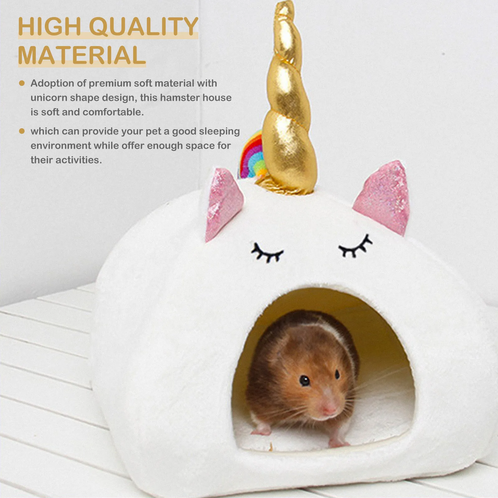 

Soft Unicorn Pet Bed Warm Hamster Squirrel Mice Nest Cute Design for Indoor Outdoor Use White Size S Pet Bed House