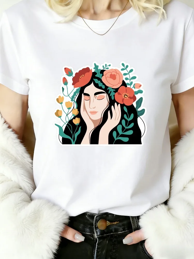 Women's Summer Casual Cotton T-shirt; Breathable Crew-neck Short-sleeve Top Suitable for Artistic Abstract-style Dreamy Women