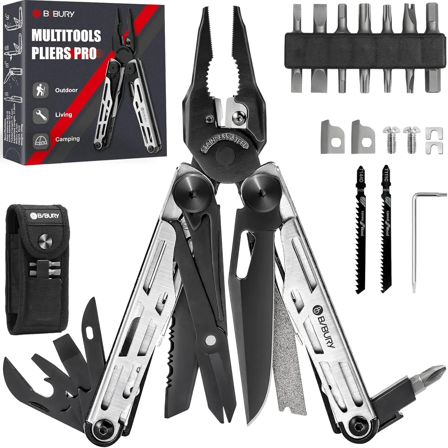 

31-in-1 Stainless Steel Multitool Pliers with Replaceable Cutters, Saw, Scissors & Screwdriver for Camping, Survival & Repair