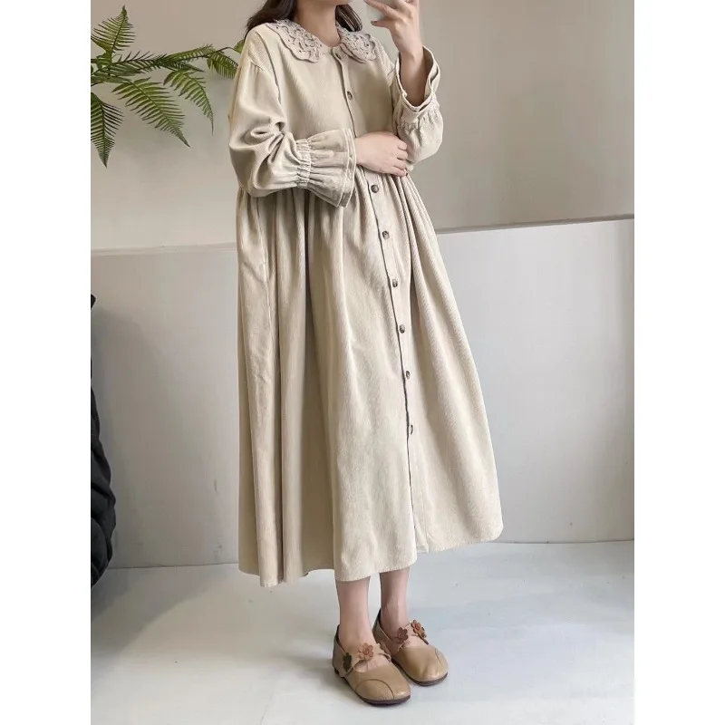 Vestido de boneca de lapela de camada dupla retrô literária japonesa floresta doce vestido de veludo para mulheres