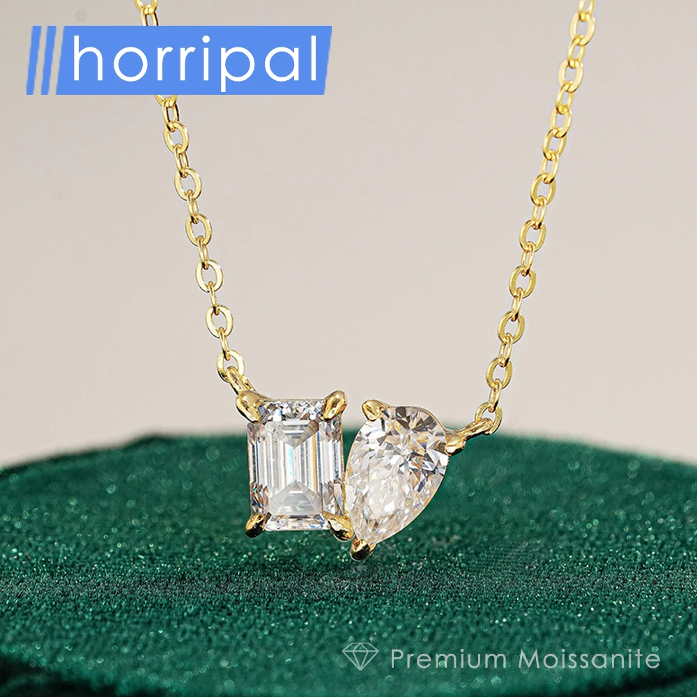 

2ct Emerald/Pear Cut Moissanite Pendant Necklace 2-Stones GRA Certified D VVS1 Diamond s925 Sterling Silver Necklaces for Women