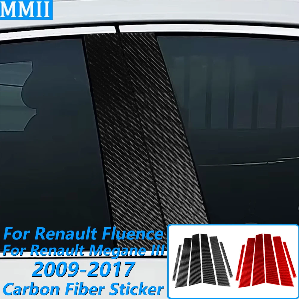 For Renault Megane III Fluence 2009-2017 Carbon Fiber External Door B-pillar Panel Trim Cover Car Accessories Decoration Sticker