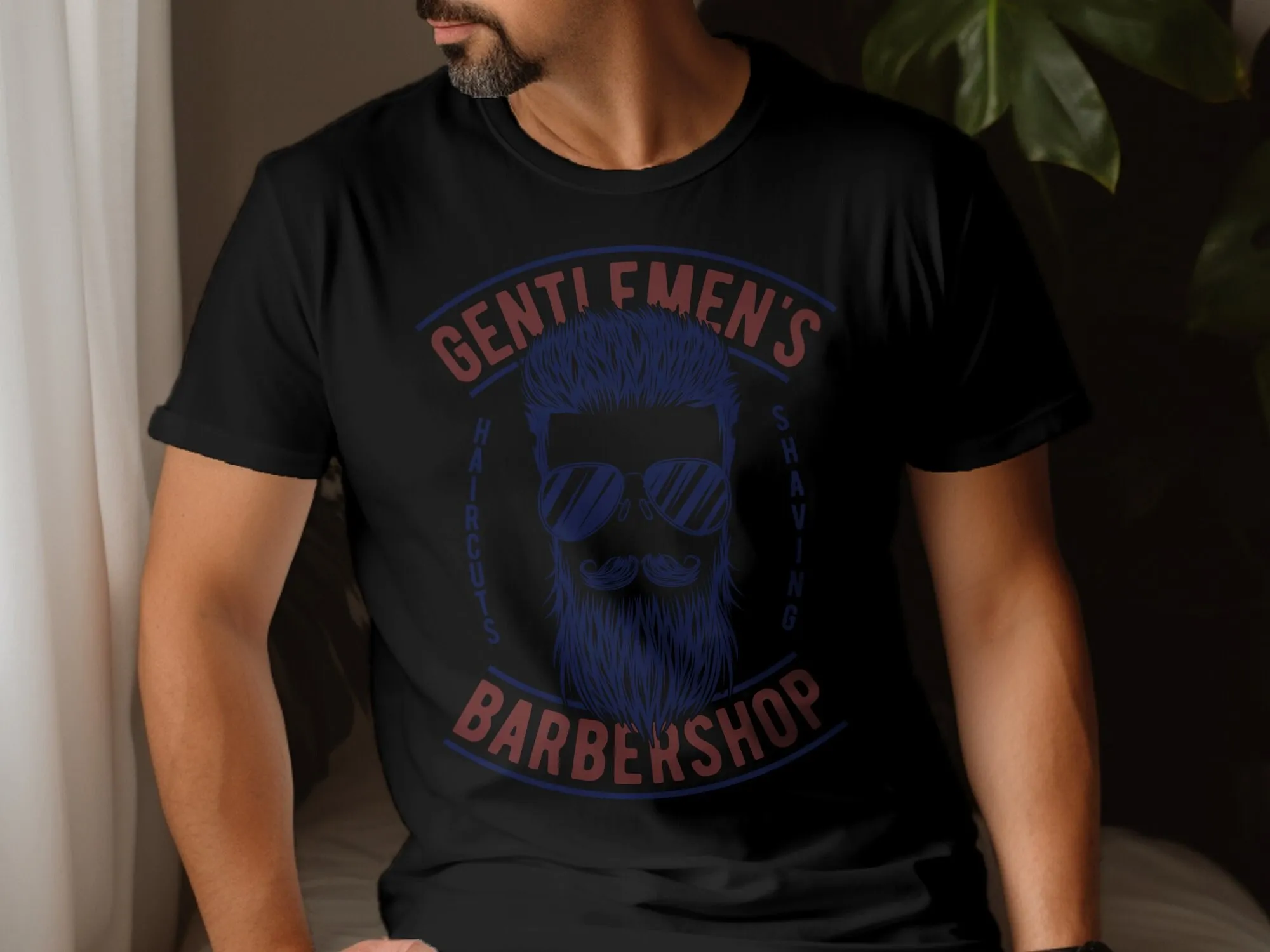 Men's Vintage Barber Shop Logo T Shirt Hipster Beard Gentleman's Shave Casual for Him Fashion Apparel Unique Design