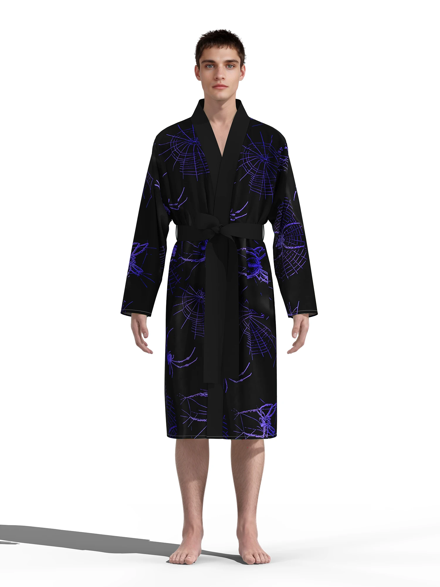 2026 new men's purple spider home robe 3D digital full-print casual bathrobe spring and summer thin quick-drying home robe with