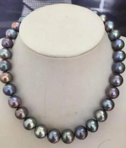 

PERFECT 9-10mm TAHITIAN BLACK RED GREEN PEARL NECKLACE17.5inch