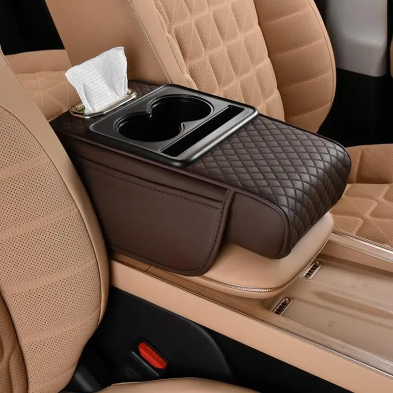 مسند ذراع السيارة صندوق زيادة وسادة مع حامل الكأس صندوق الأنسجة جيب تخزين جانبي للسيارات الداخلية غطاء مسند الذراع وسادة الارتفاع #3