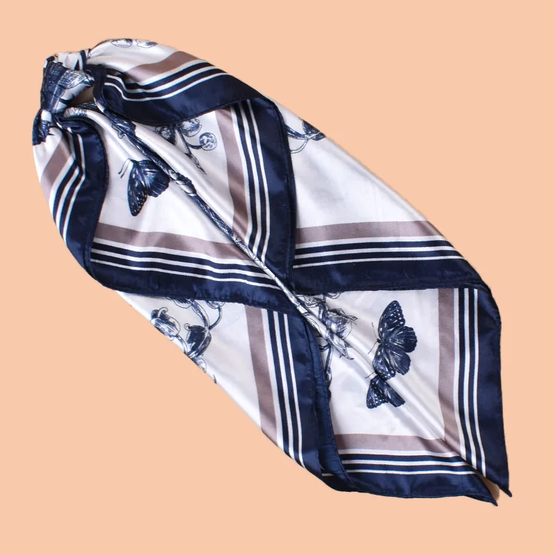 Écharpe imprimée Vintage Beige pour femmes, douce et élégante, adaptée à toutes les saisons, écharpe carrée polyvalente, peut être utilisée comme foulard, 1 pièce