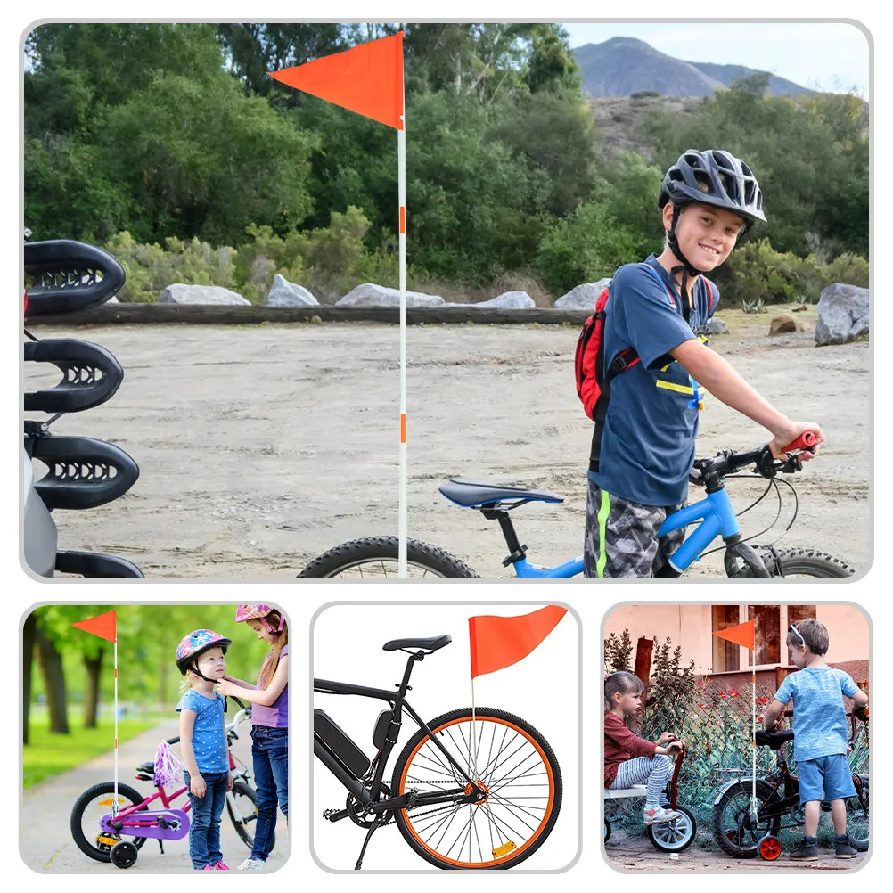 

2Pcs Kids Bike Safety Flag Cycling Triangular Warning Sign Wear-Resistant Portable Decor for Bicycles Bike Flag