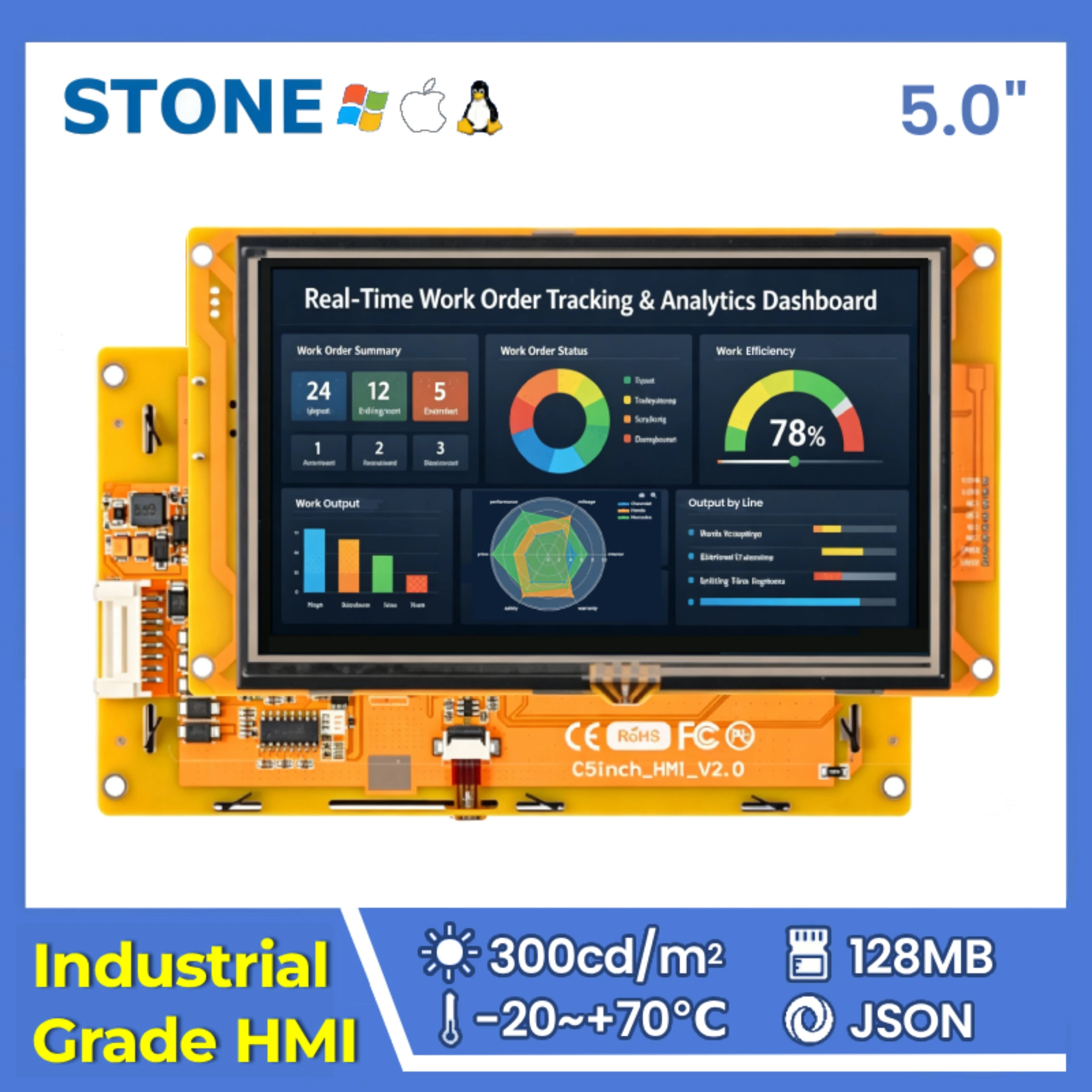 STONE C 5.0 inch Industrial TFT LCD HMI Display with Resistive Touch Screen 800×480 for Arduino Nano Uno r3 128MB Flash Memory