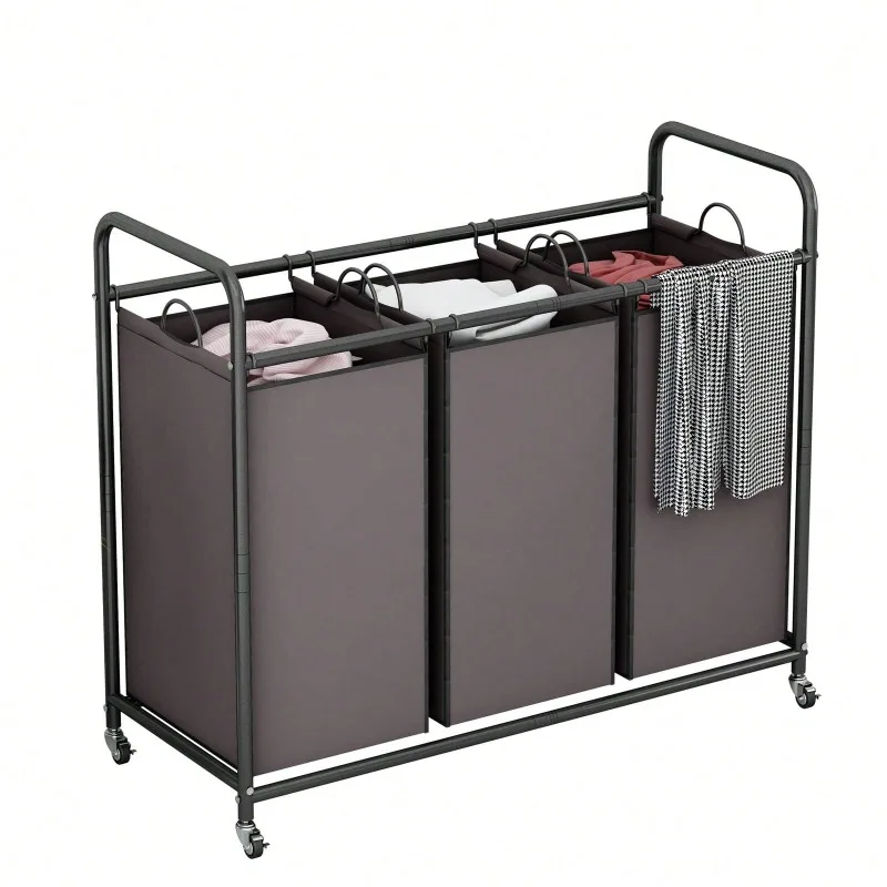3-Bag Laundry Basket Hamper Laundry Sorter Cart Laundry Room Organization With Heavy Duty Rolling Lockable Wheels And Removable Bags,Spring,Minimalist,Summer TopsLaundry Sorter Cart Back To School