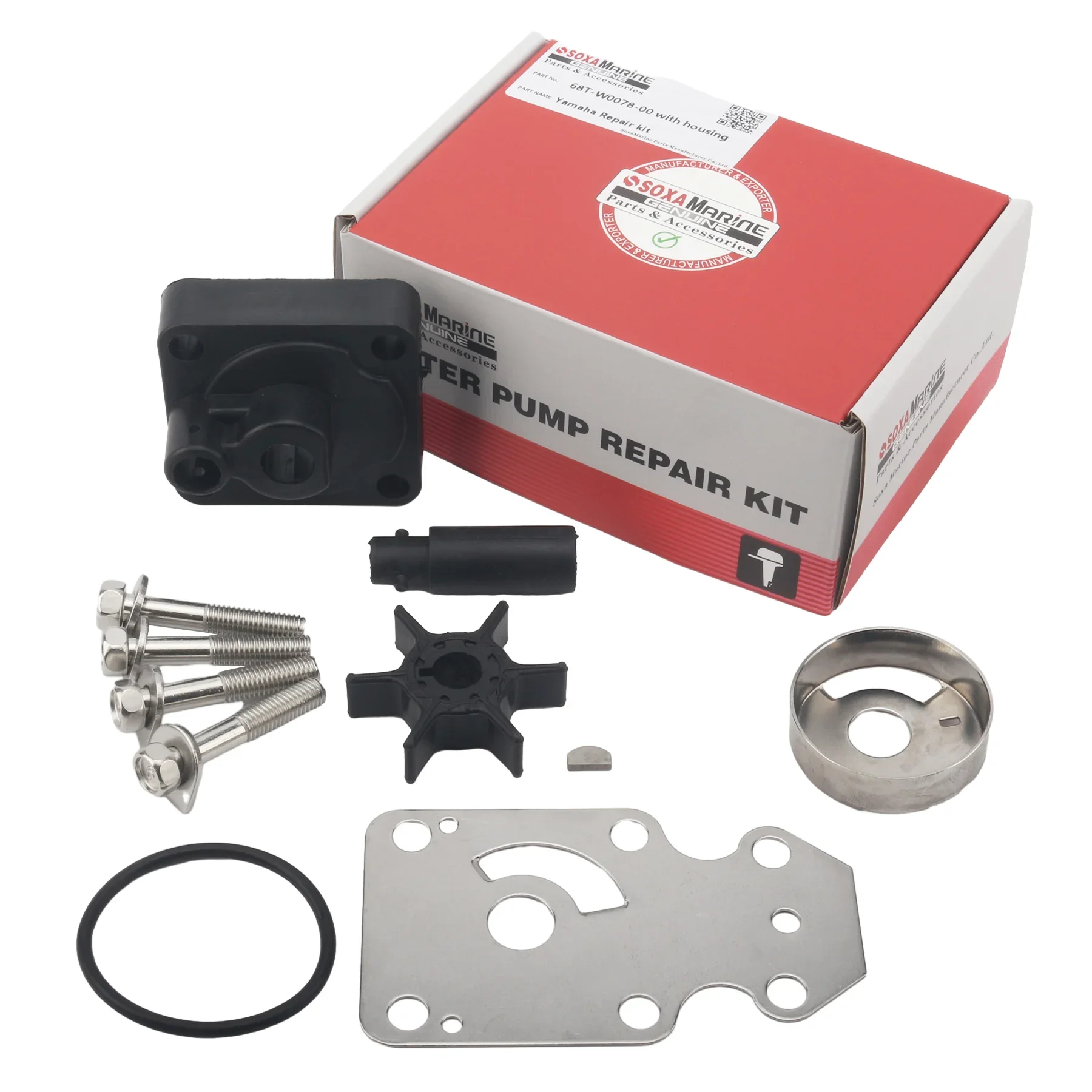 

68T-W0078-00 Water Pump Rebuild Service Kit with Housing for Yamaha 4 Str 6 8 9.9 HP Outboard Boat Motor 18-3450