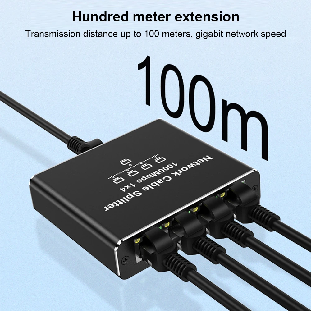 Разветвитель Gigabit Ethernet от 1 до 4, высокоскоростной разветвитель локальной сети 1000 Мбит/с, 4 устройства, одновременно сеть для кабеля Cat5/5e/6/7/8