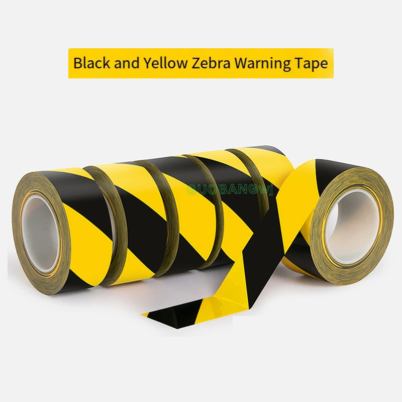 Black Yellow Zebra Warning Tape Waterproof Wear-Resistant PET Floor Safety Line for Workshop Parking 1PCS