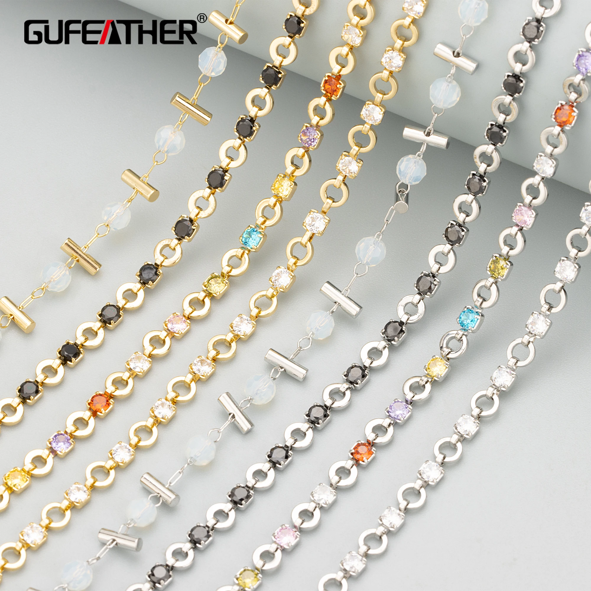 

GUFEATHER C356,chain,18k gold rhodium plated,copper,zircons,nickel free,hand made,jewelry making,diy bracelet necklace,1m/lot