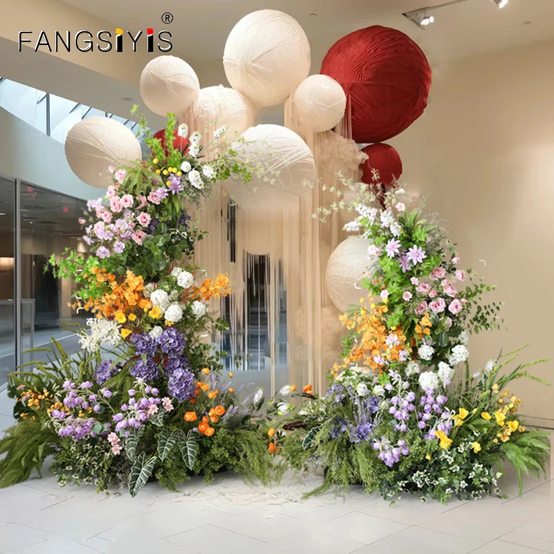 

Luxury 5D Wedding Floor Floral Row Arrangement Event Backdrop Arch KT Board Decor Flower Row Banquet Party Props Window Display