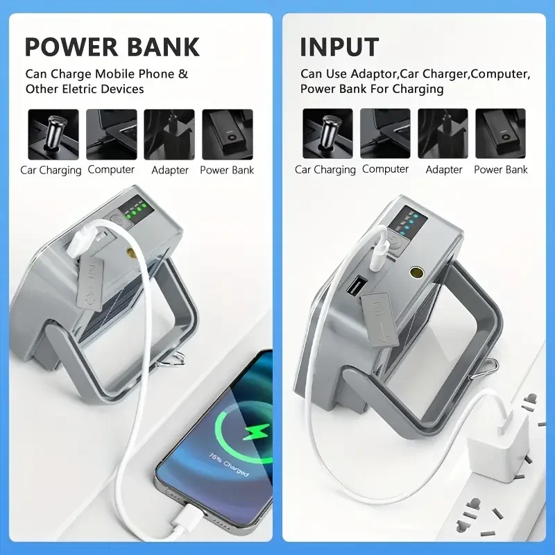 Outdoor Portable LED Camping Light Solar Charging 4000mah Large Capacity Power Bank Intelligent Display Portable Hanging Light