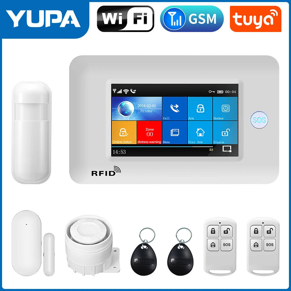 Wireless WIFI GSM Burglar Home Security Alarm System With Door Motion Sensor And IP Carema TUYA App Compatible With Alexa Google