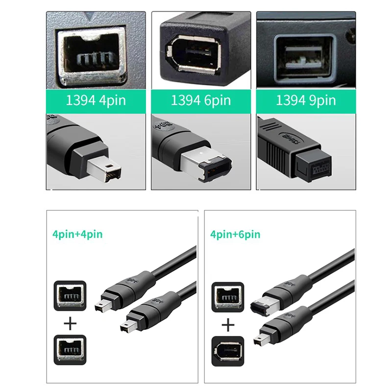 كابل Firewire Premium 1394B 800 IEEE 9Pin إلى 9Pin 9Pin إلى 4Pin IEEE1394a 6Pin إلى 6Pin ذكر إلى ذكر 1394 خط للكمبيوتر DV iLink