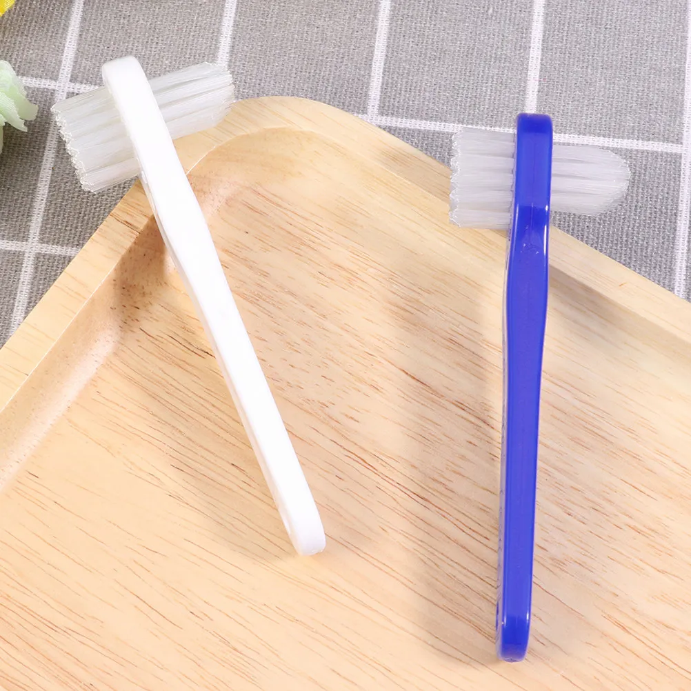 4Pcs False Teeth Brush Denture Cleaning Brush Double Sided Toothbrush Firm Nylon Bristles Angled Small Head Large Tufted Head