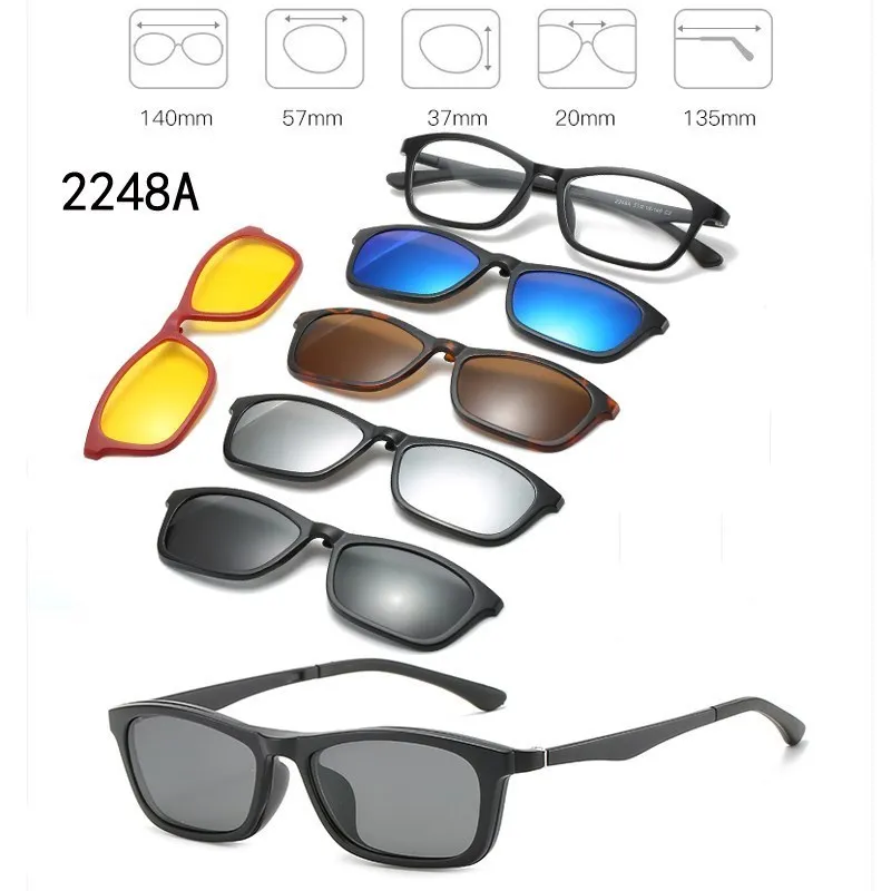 6 In 1 Custom Men Women Polarization Optical Magnetic Sunglasses Clip Magnet Clip on Sunglasses  Clip on Sun Glasses Frame
