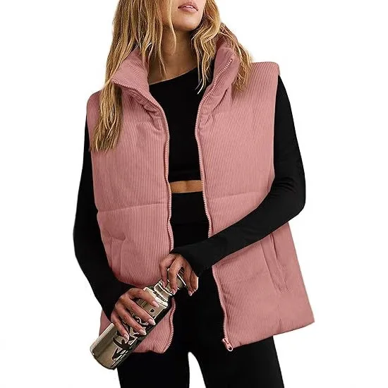 

Abrigos Invierno Mujer 2025 Manteau Autumn Winter Sleeveless Vest Cotton Womens Stand Collar Zipper Pocket Solid Color Vest Coat
