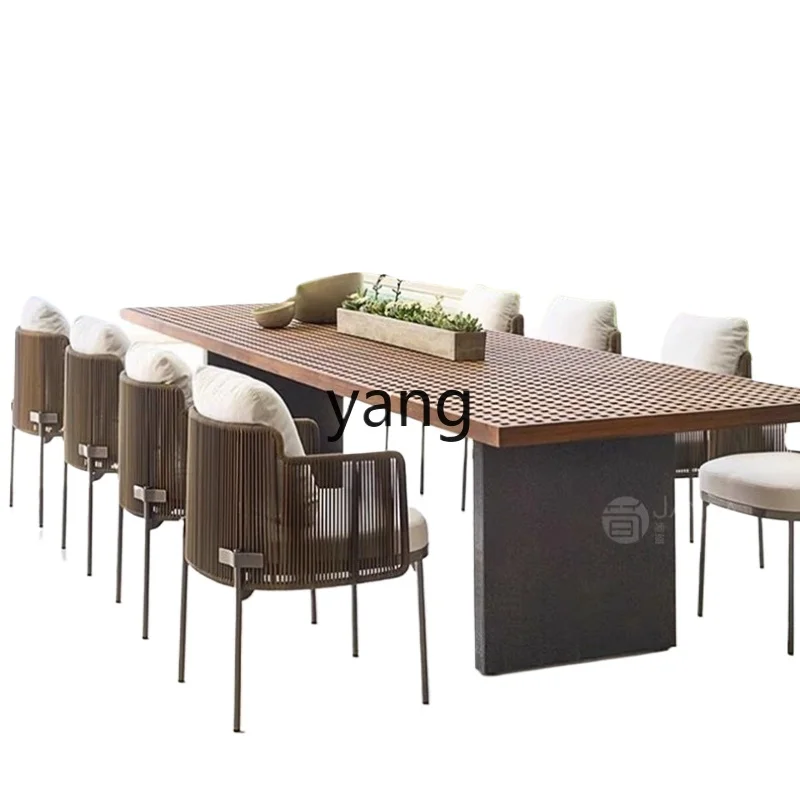LMMOutdoor Table and Chairs Teak Villa Courtyard Dining Table Outdoor Waterproof Sunscreen Rattan Chair