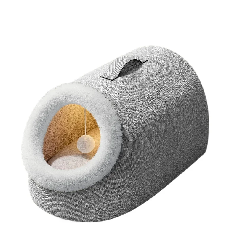 Cozy Heated Cat House - Enclosed Plush Design for Warm Comfortable Pet Bed Durable Construction for Feline Well-being Hot Sale
